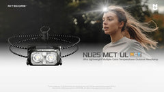 Nitecore NU25 MCT UL camping headlamp with 400 lumens, lightweight design, USB-C rechargeable, ideal for backpacking, camping, and running
