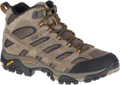 Merrell Men's Moab 2 Mid Waterproof Hiking Boot showing rugged leather upper, ankle support, and durable hiking sole.