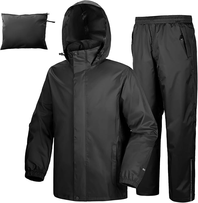33,000ft men's packable rain suit 2-piece with 10,000mm waterproof jacket and pants