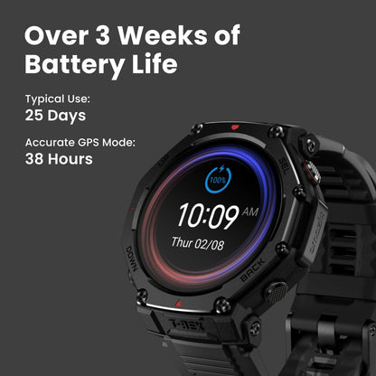 Amazfit T-Rex 3 Pro Outdoor Smart Watch 48mm Sapphire AMOLED Display, Dual-Band GPS, Offline Maps, Built-In Flashlight, Black
