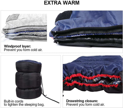 Cotton Flannel Sleeping Bag for Camping Backpacking,4 Season Adults Cold Weather Envelope Sleeping Bags with 2/3/4Lbs Filling