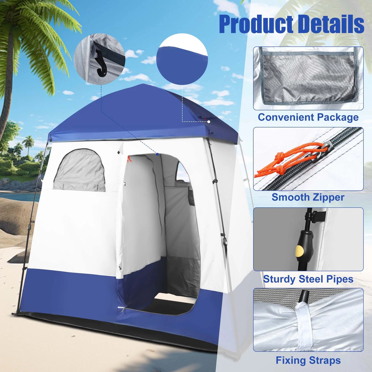 Outdoor Camping Shower Tent with Oversized Space and Privacy, Portable Changing Room with Floor, Easy Setup Privacy Shelter for Camping - 2 Rooms Toilet Tent - Peak Performance Outfitters