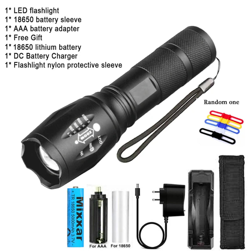 Portable LED Flashlight with T6 Bulb and 18650 Rechargeable Battery for Outdoor Camping - Peak Performance Outfitters