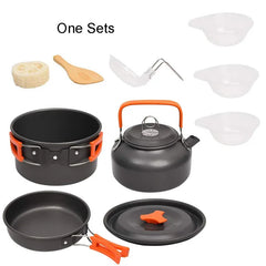 Outdoor Camping Cookware Set with Aluminum Cooking Utensils and Water Kettle - Ideal for Travelling, Hiking, Picnics, BBQs, and Outdoor Dining - Peak Performance Outfitters
