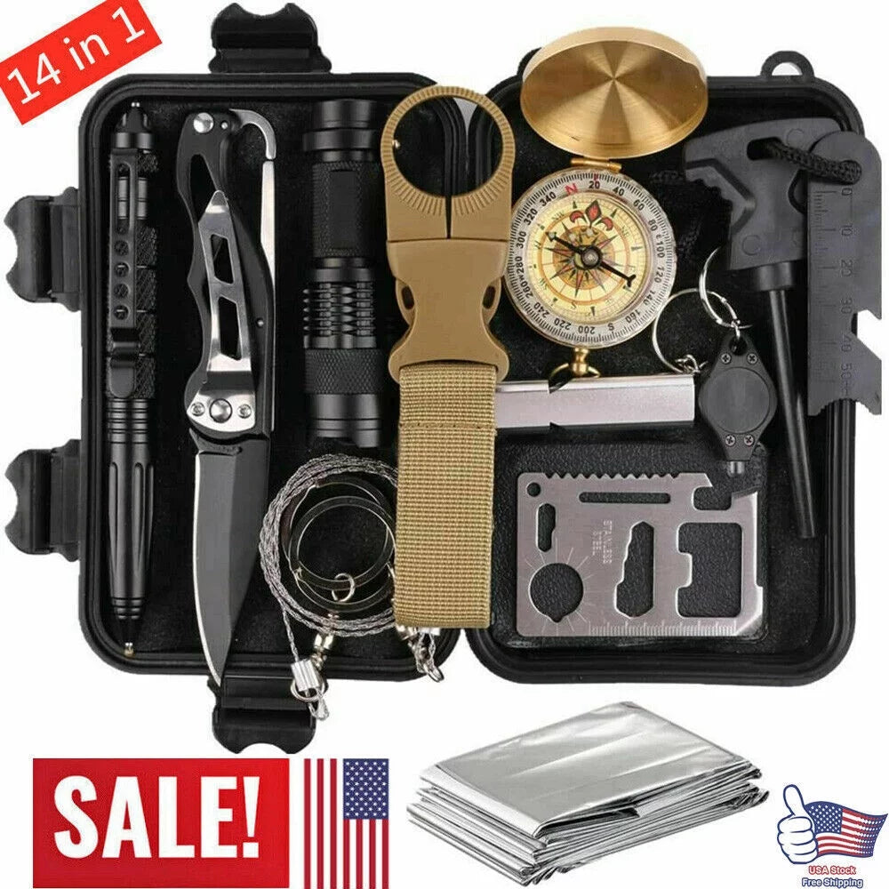 Outdoor Survival Gear Kit- 14-in-1 Emergency Gear for Hiking, Camping- Ideal Gifts for Men and Women - Peak Performance Outfitters