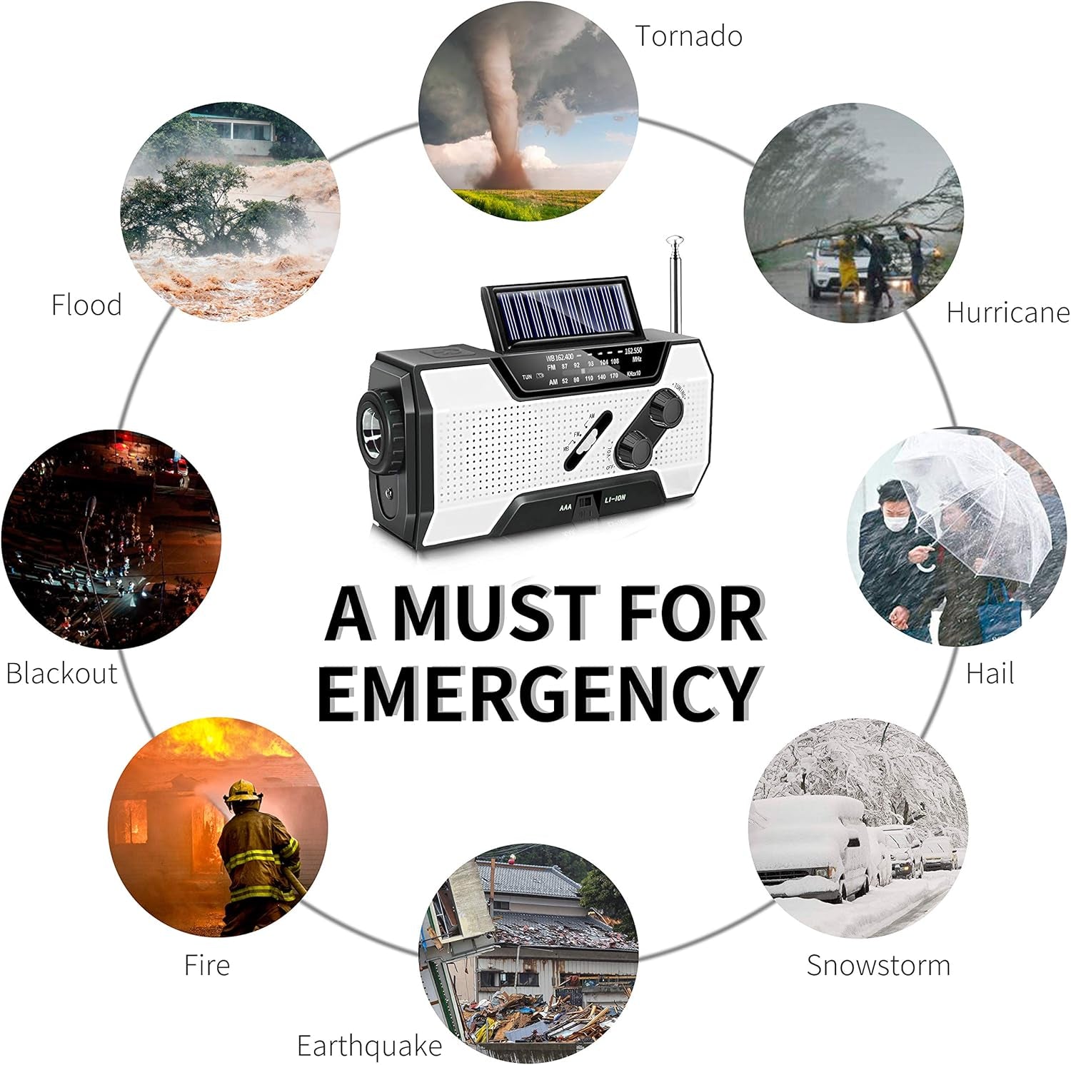 Emergency Solar Hand Crank AM/FM/NOAA Weather Radio with LED Flashlight and Power Bank Charger - Peak Performance Outfitters