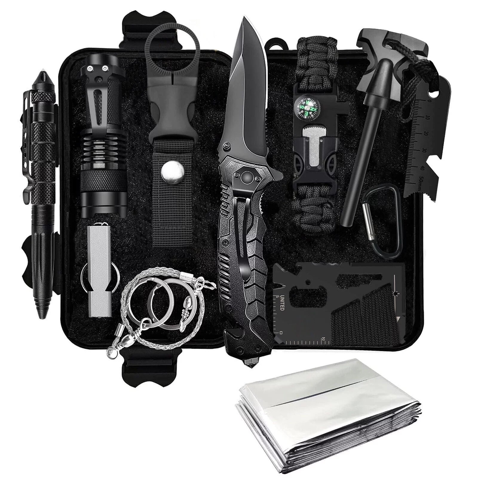 12-in-1 outdoor survival kit with first aid SOS and emergency tools