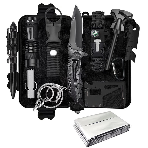 Outdoor Survival Kit - 12-in-1 Multifunction Emergency Equipment SOS and First Aid Gear Pack