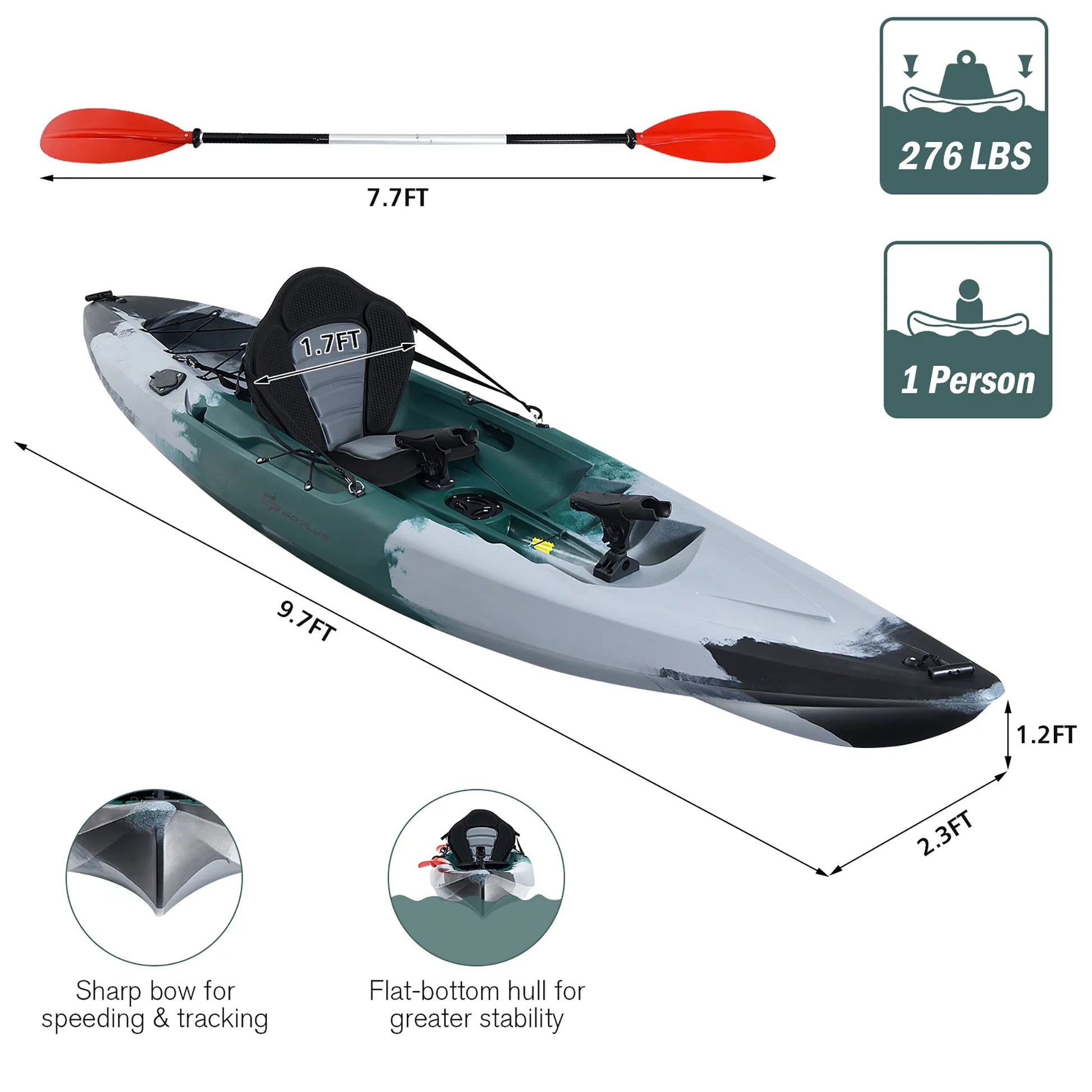 Sit-On-Top Fishing Kayak with Rod Holders and Paddle - Peak Performance Outfitters