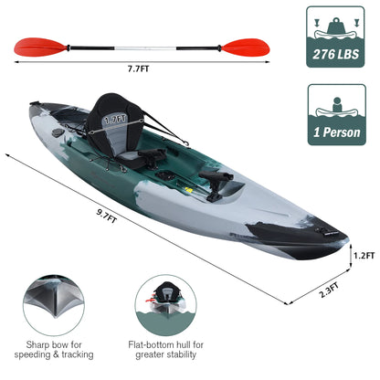 Sit-On-Top Fishing Kayak with Rod Holders and Paddle - Peak Performance Outfitters