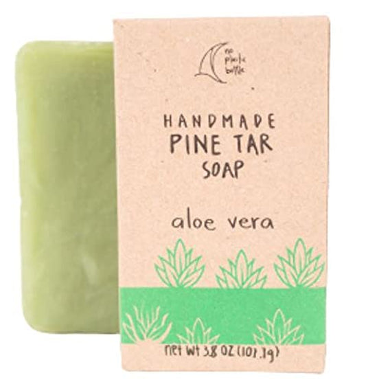 Aloe Vera Pine Tar Handmade Soap Bar - Hot Pressed, Biodegradable, Sustainable, All-Natural Body Wash - Aloe Scent, 3.8 oz - Peak Performance Outfitters