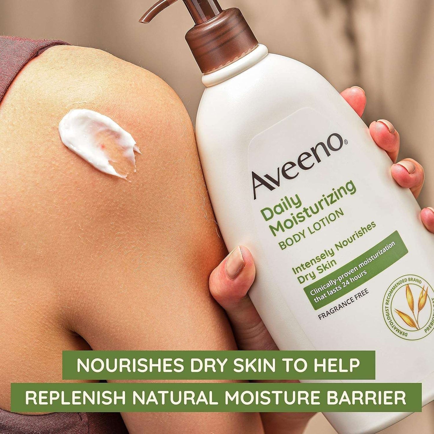Aveeno Daily Moisturizing Body Lotion for Dry Skin with Prebiotic Oat, Paraben-Free, Fragrance-Free, Non-Greasy, Non-Comedogenic, 18 FL OZ