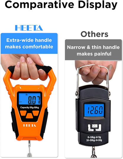 Portable Waterproof Fish Scale Digital Hanging Scale with Backlit LCD Display, 110Lb/50Kg Capacity for Home and Outdoor Use - Includes Measuring Tape and 2 AAA Batteries - Peak Performance Outfitters