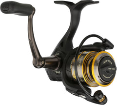 Penn Battle IV spinning fishing reel mounted on a fishing rod, showcasing durable metal construction and smooth reel operation