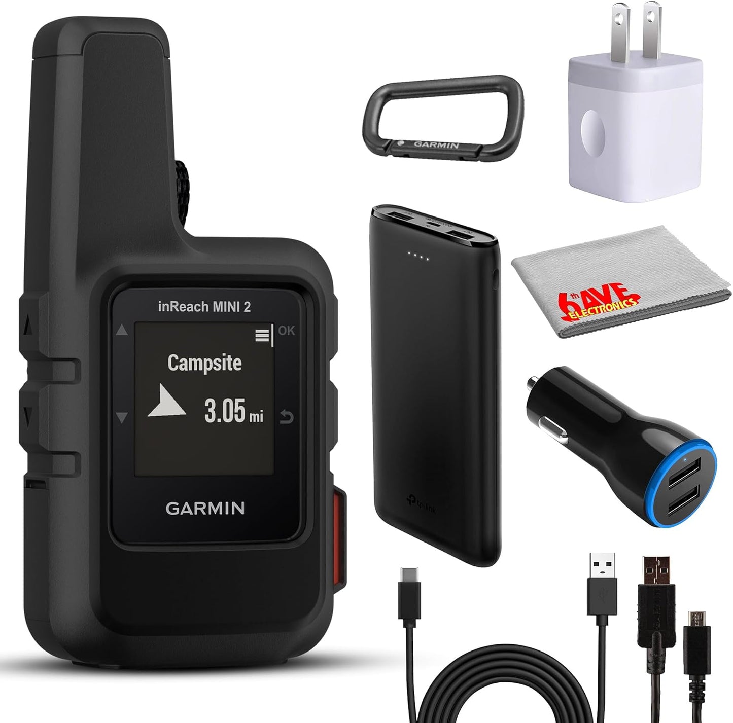 Garmin inReach Mini 2 Satellite Communicator, Lightweight Compact Rugged Design, Portable GPS Handheld for Hiking, Two-Way Text Messaging Device Bundle with Accessories (Flame Red)