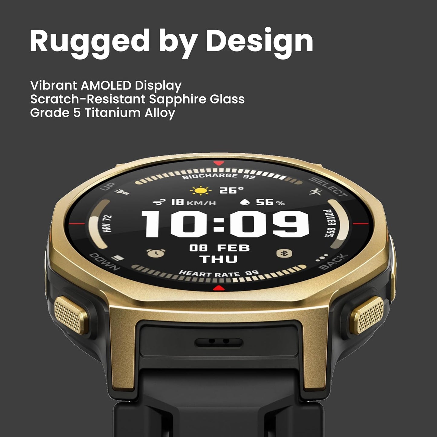 Amazfit T-Rex 3 Pro Outdoor Smart Watch 44mm Sapphire AMOLED Display, Dual-Band GPS, Offline Maps, Black Gold