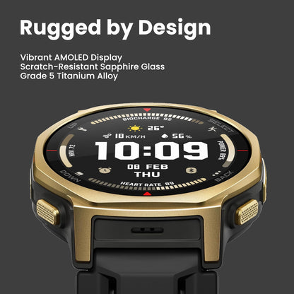 Amazfit T-Rex 3 Pro Outdoor Smart Watch 44mm Sapphire AMOLED Display, Dual-Band GPS, Offline Maps, Black Gold