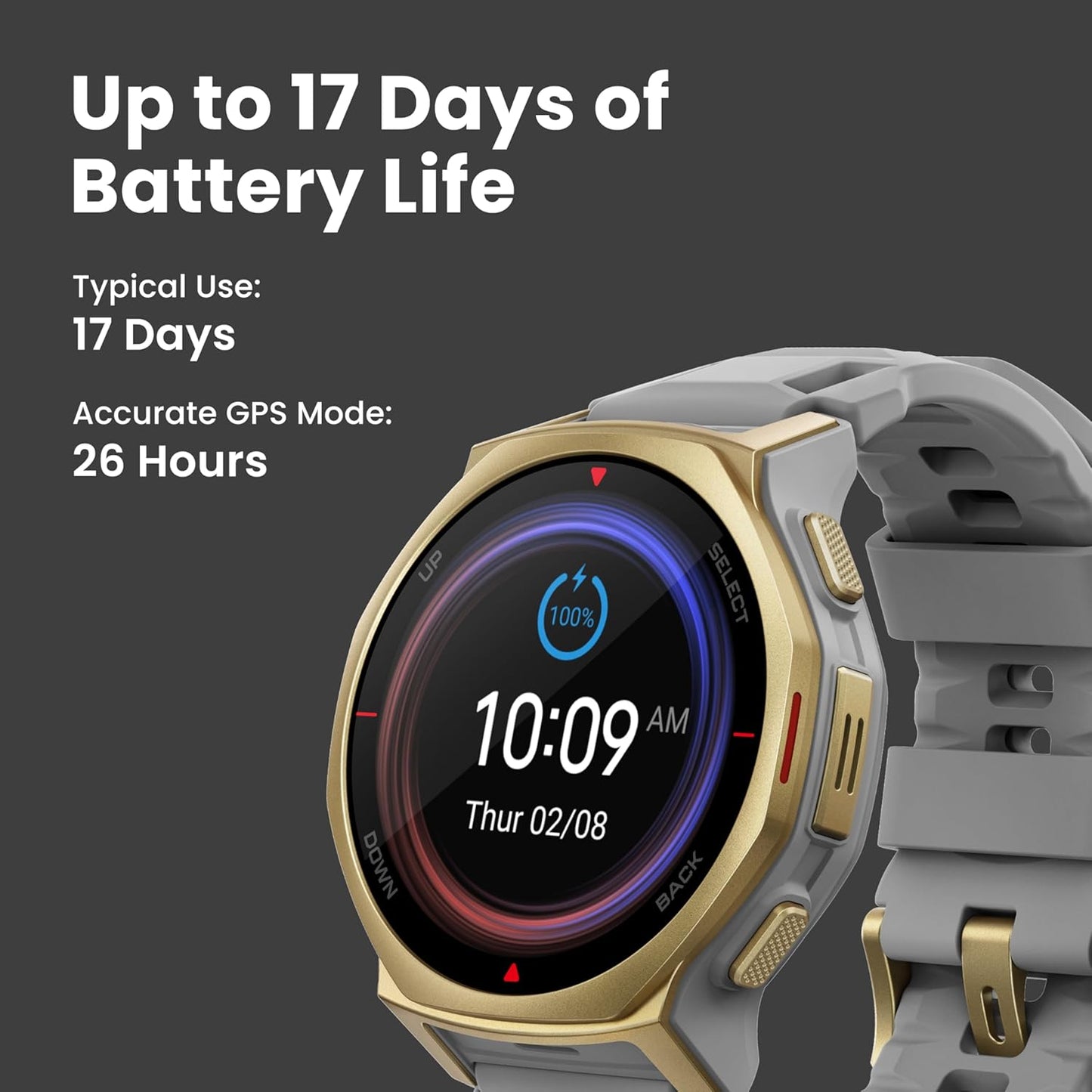 Amazfit T-Rex 3 Pro Outdoor Smart Watch 44mm Sapphire AMOLED Display, Dual-Band GPS, Offline Maps, Black Gold