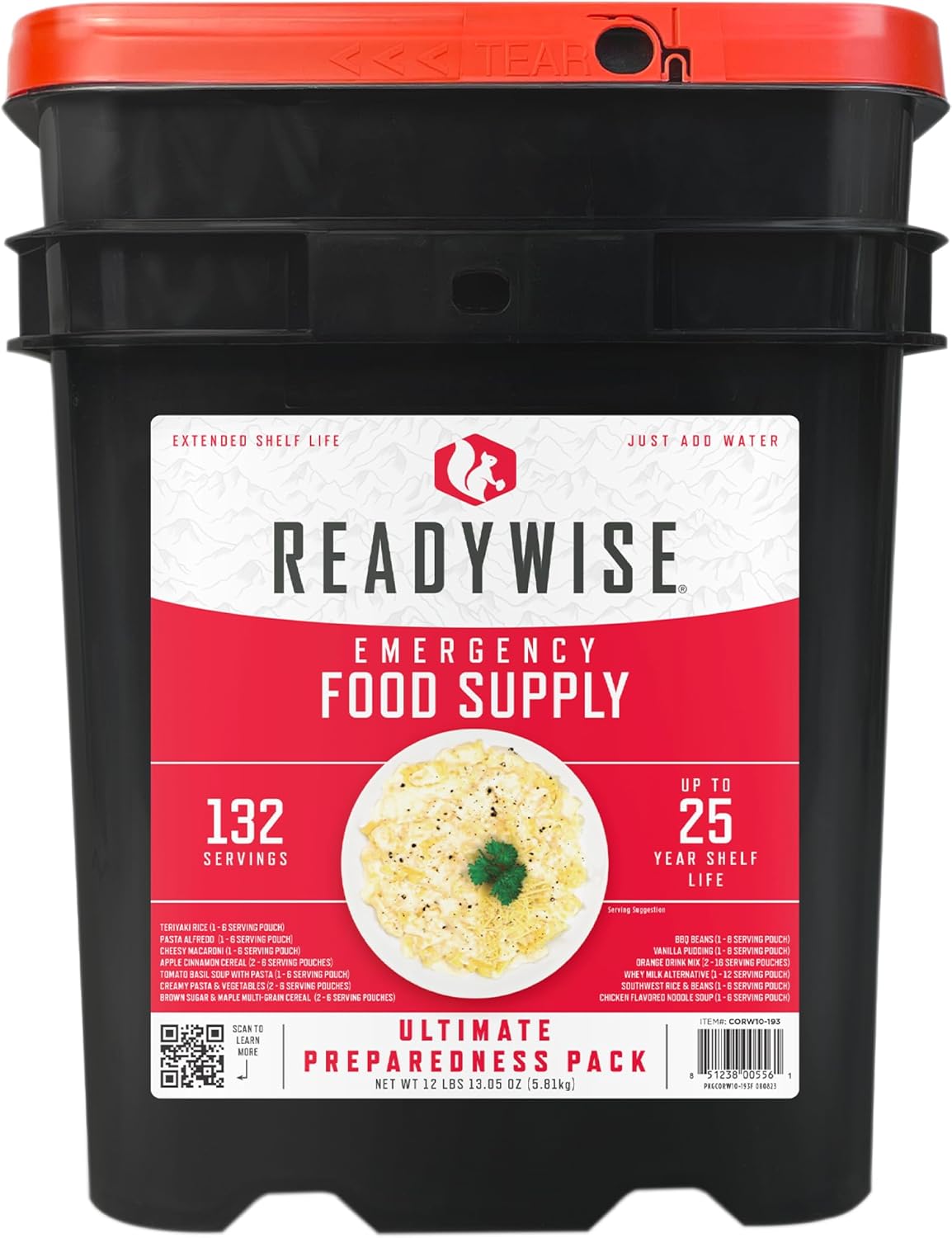 ReadyWise 72-hour emergency food supply — 32 servings with 25-year shelf life