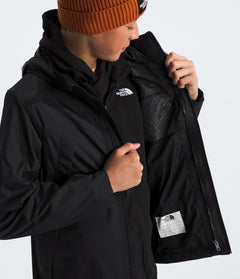 North Face Teen Antora Triclimate hiking jacket with waterproof shell, fleece inner layer, and adjustable rain guard hood.