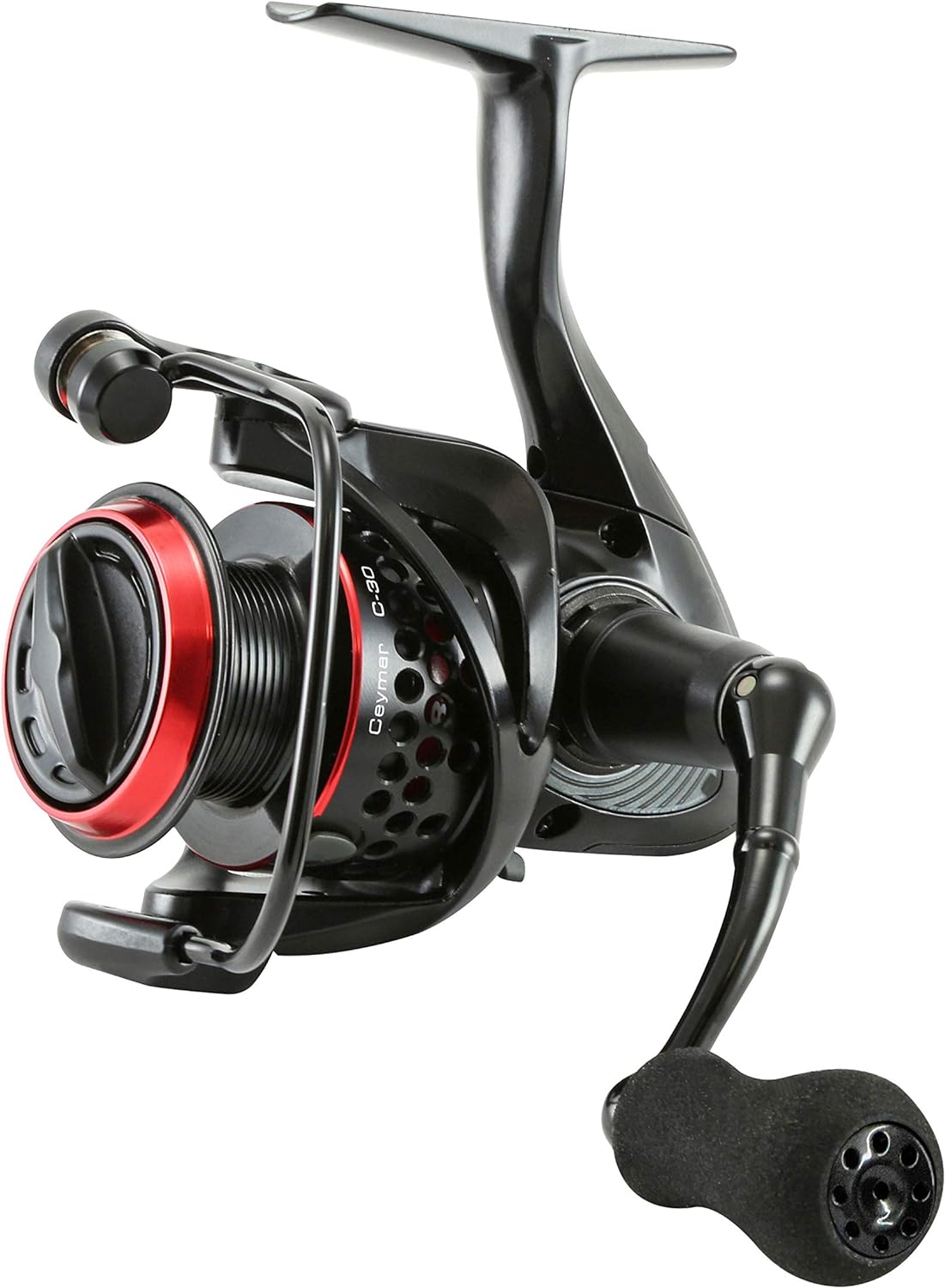 Okuma Ceymar reel showing 8 ball bearing system and graphite lightweight construction
