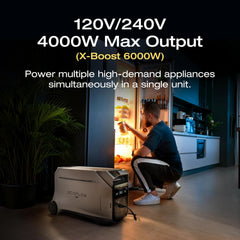 Large 4096Wh DELTA Pro power station with 3400W output, LFP battery, portable generator for home backup and camping, push-button start