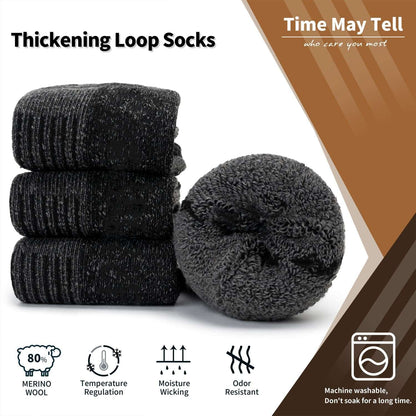 Time May Tell Men's Merino Wool Hiking Cushion Socks Thermal Warm Crew