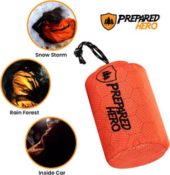 Prepared Hero Survival Bag - 2 Pack - Emergency Sleeping Bag, Thermal Bivy Sack for Camping, Hiking, Outdoor. Lightweight, Portable, Survival Shelter.