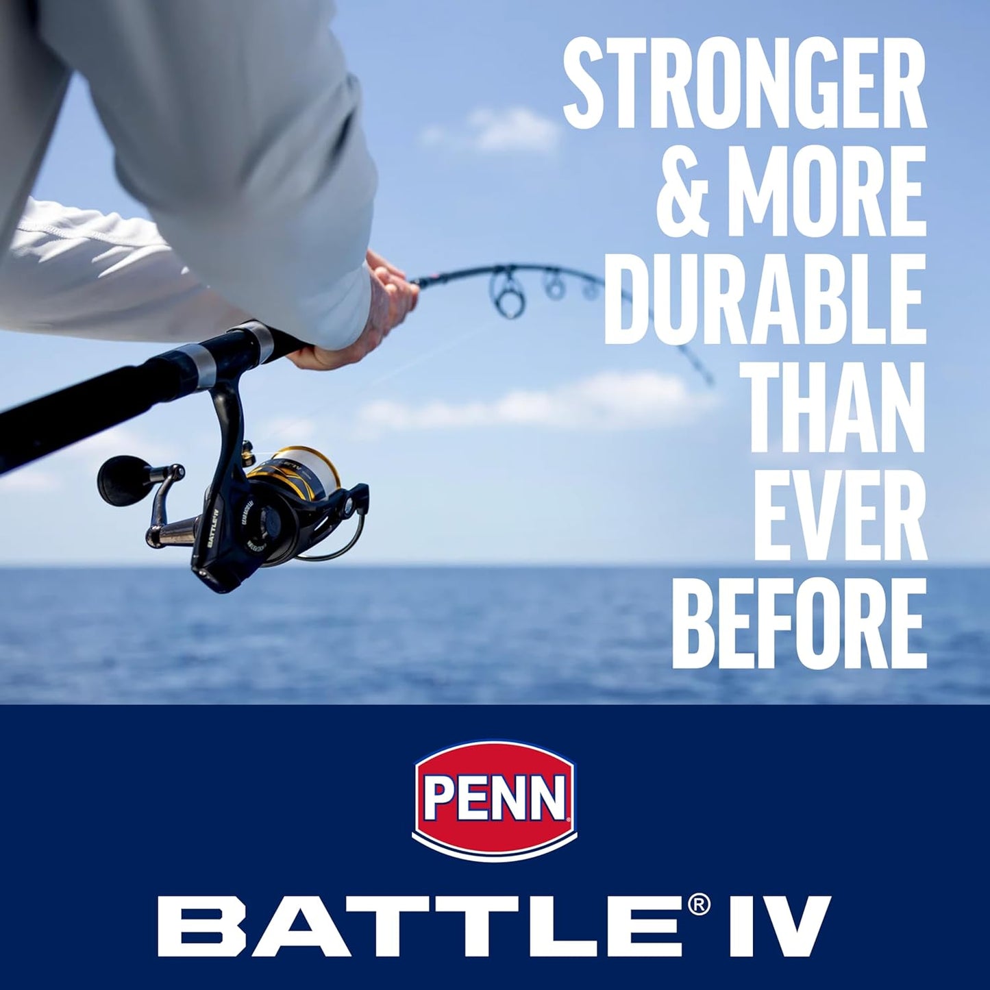 Penn Battle IV spinning fishing reel showing sealed bearing system and metal construction