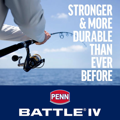Penn Battle IV spinning fishing reel showing sealed bearing system and metal construction