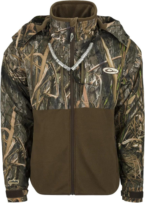 Drake Waterfowl Guardian Fleece — waterfowl hunting mid-layer in camo pattern