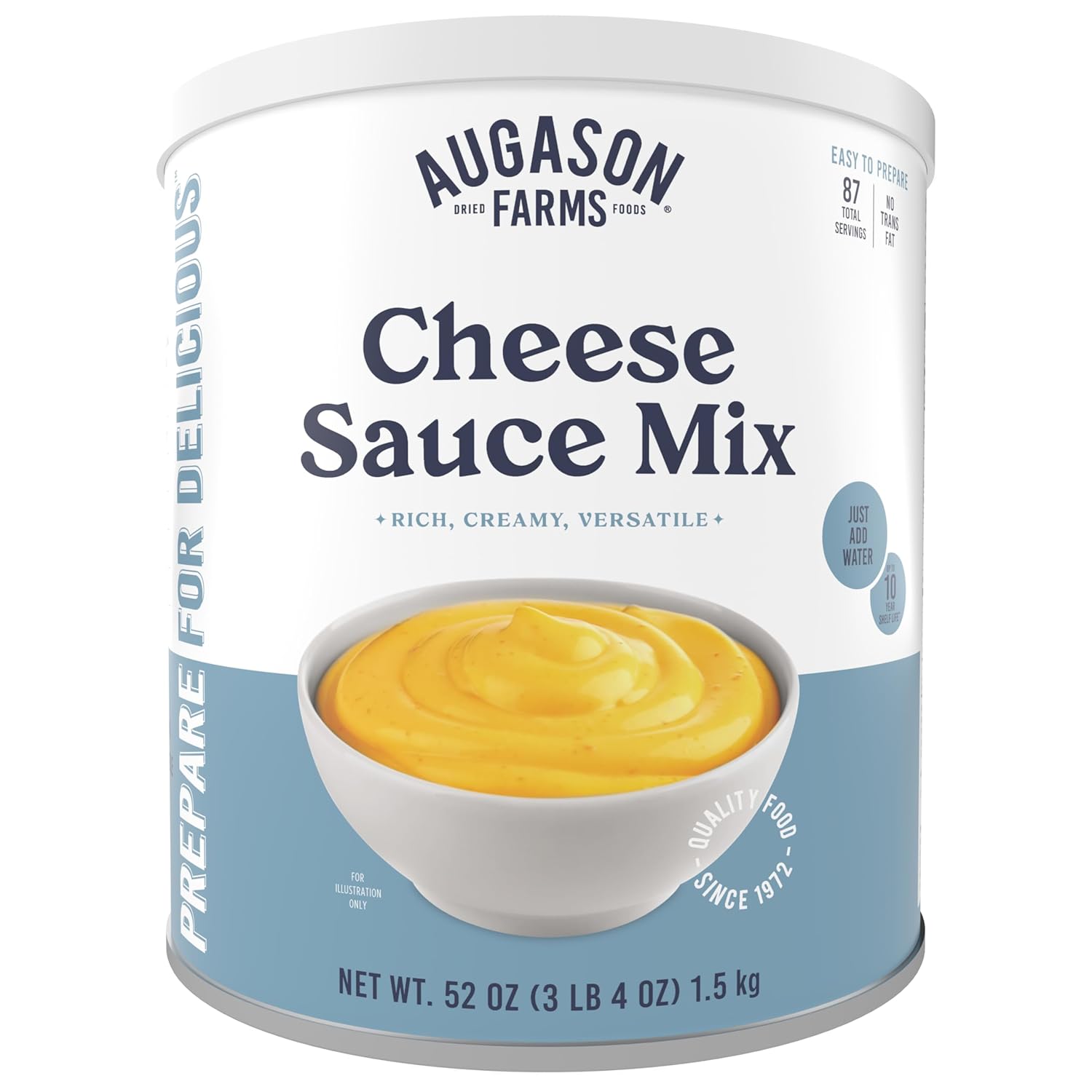 Augason Farms cheese sauce mix in large emergency food supply package, 87 servings, for long-term food storage.