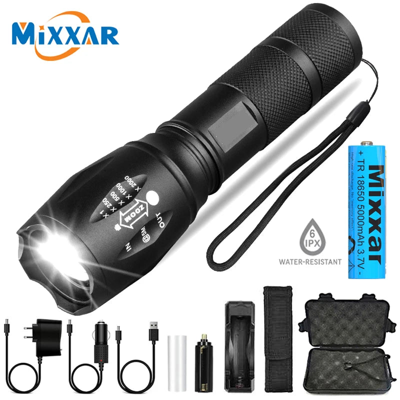 Portable LED Flashlight with T6 Bulb and 18650 Rechargeable Battery for Outdoor Camping - Peak Performance Outfitters