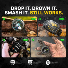 CARBINOX Blaze Smart Watch with GPS – Rugged Fitness Trackers, IP69K Waterproof, 170+ Sports Modes, Gorilla Glass, Make/Receive Calls, Android & Ios Compatible