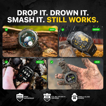 CARBINOX Blaze Smart Watch with GPS – Rugged Fitness Trackers, IP69K Waterproof, 170+ Sports Modes, Gorilla Glass, Make/Receive Calls, Android & Ios Compatible