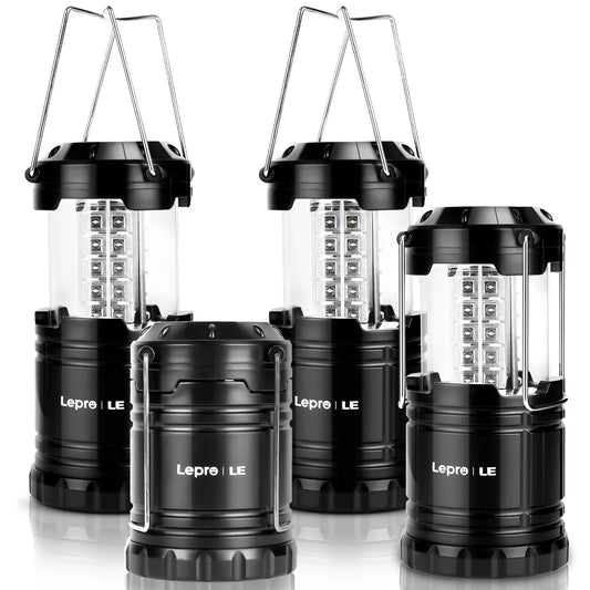 Set of 4 LED Collapsible Camping Lanterns with Super Bright Light, Battery Powered, IPX4 Water Resistant, Portable Emergency Lights for Power Outages, Hurricanes, and Storms - Peak Performance Outfitters