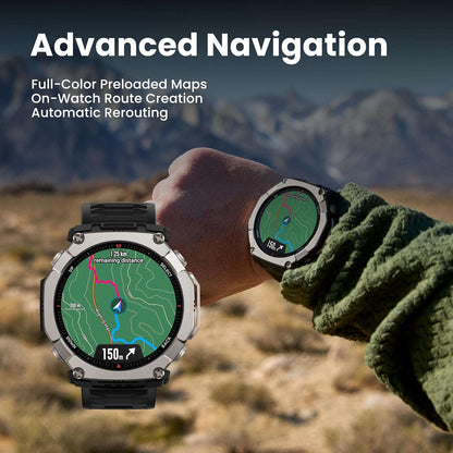 Amazfit T-Rex Ultra 2 Dual-Band GPS Outdoor Smartwatch, 51Mm Ti Body, 1.5" Sapphire AMOLED Display, Flashlight, 30 Days of Battery, Offline Maps, 10 ATM, 180+ Sports Mode for Android & Iphone, Black