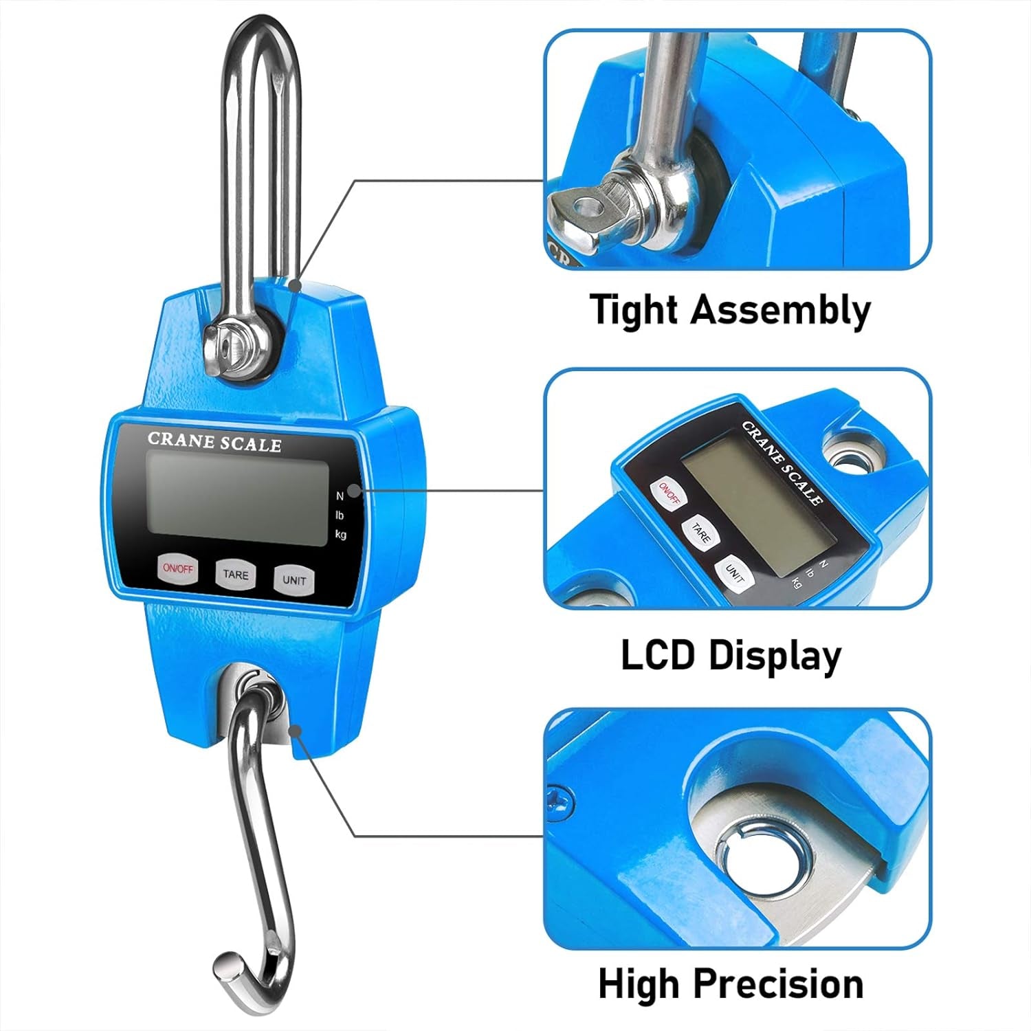 Digital Hanging Scale with Cast Aluminum Case, Handheld Mini Crane Scale for Farm, Hunting, Fishing - 660 lb Capacity (Blue)