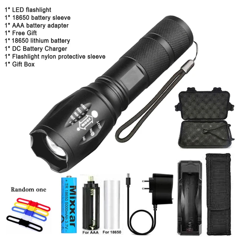 Portable LED Flashlight with T6 Bulb and 18650 Rechargeable Battery for Outdoor Camping - Peak Performance Outfitters