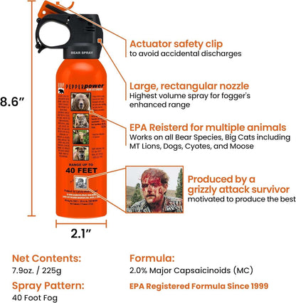UDAP Pepper Power Magnum Bear Spray Self Defense Deterrent with Holster for Camping, Hiking, Fishing, Powerful Blast Pattern, 30 Ft Fog Barrier, 12HP, 7.9 Oz