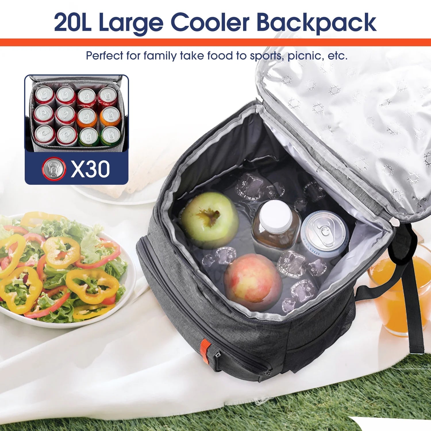 Insulated Leak Proof Waterproof Cooler Backpack - Gray - Peak Performance Outfitters