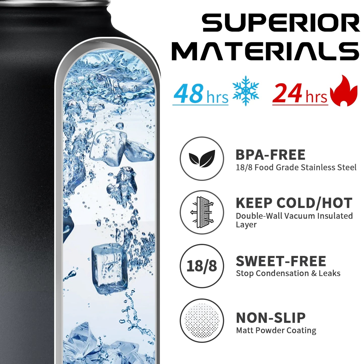 64oz Insulated Stainless Steel Water Bottle with Straw, Spout Lid, Paracord Handle, Carrier Bag, and Cup Mat - Keeps Cold for 48 Hours, Hot for 24 Hours - Peak Performance Outfitters