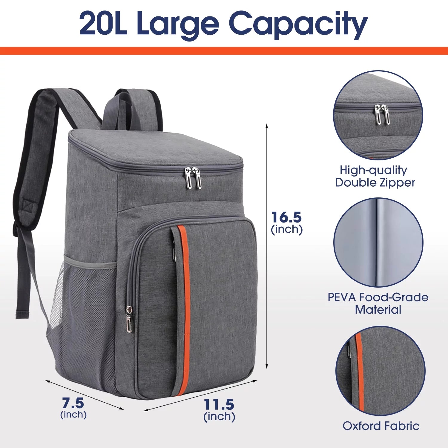 Insulated Leak Proof Waterproof Cooler Backpack - Gray - Peak Performance Outfitters