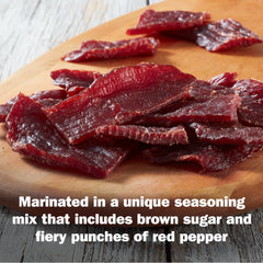 Jack Link's Sweet & Hot Beef Jerky trail snack in 2.85 oz bag with visible jerky strips and spicy seasoning.
