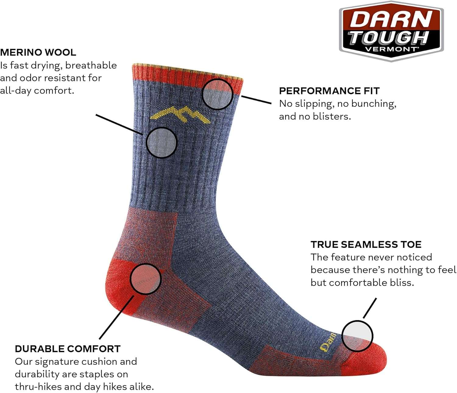 Darn Tough Vermont Men's Hiker Midweight Micro Crew Sock