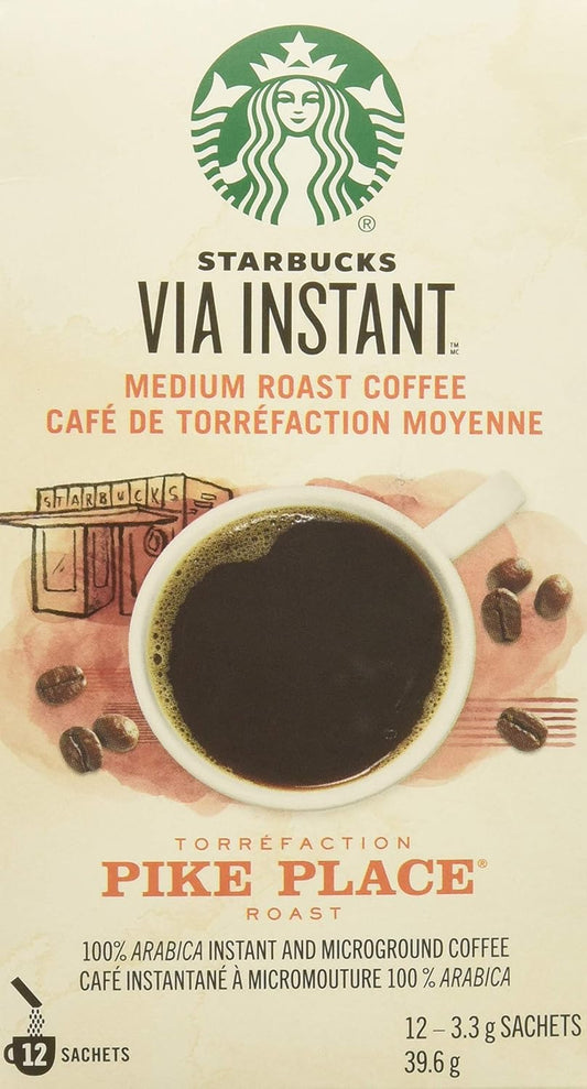 Starbucks VIA Instant Coffee Pike Place 12-count box for camp and backcountry brewing