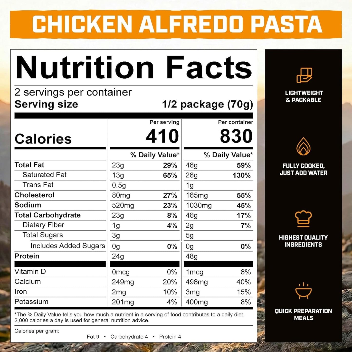 Peak Refuel Chicken Alfredo Pasta Freeze-Dried Backpacking Meal