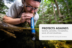 LifeStraw personal water filter for hiking, camping, and emergency preparedness, showing compact hydration gear with straw design.