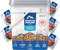 Mountain House emergency meal assortment kit with 30-year shelf life