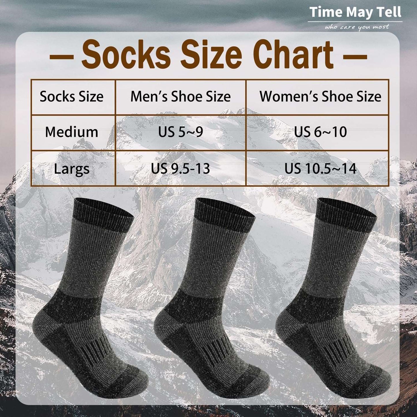 Time May Tell Men's Merino Wool Hiking Cushion Socks Thermal Warm Crew
